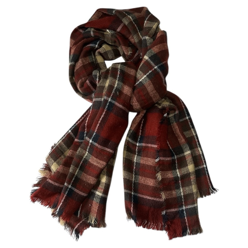 Plaid Wool Blend Blanket Scarf